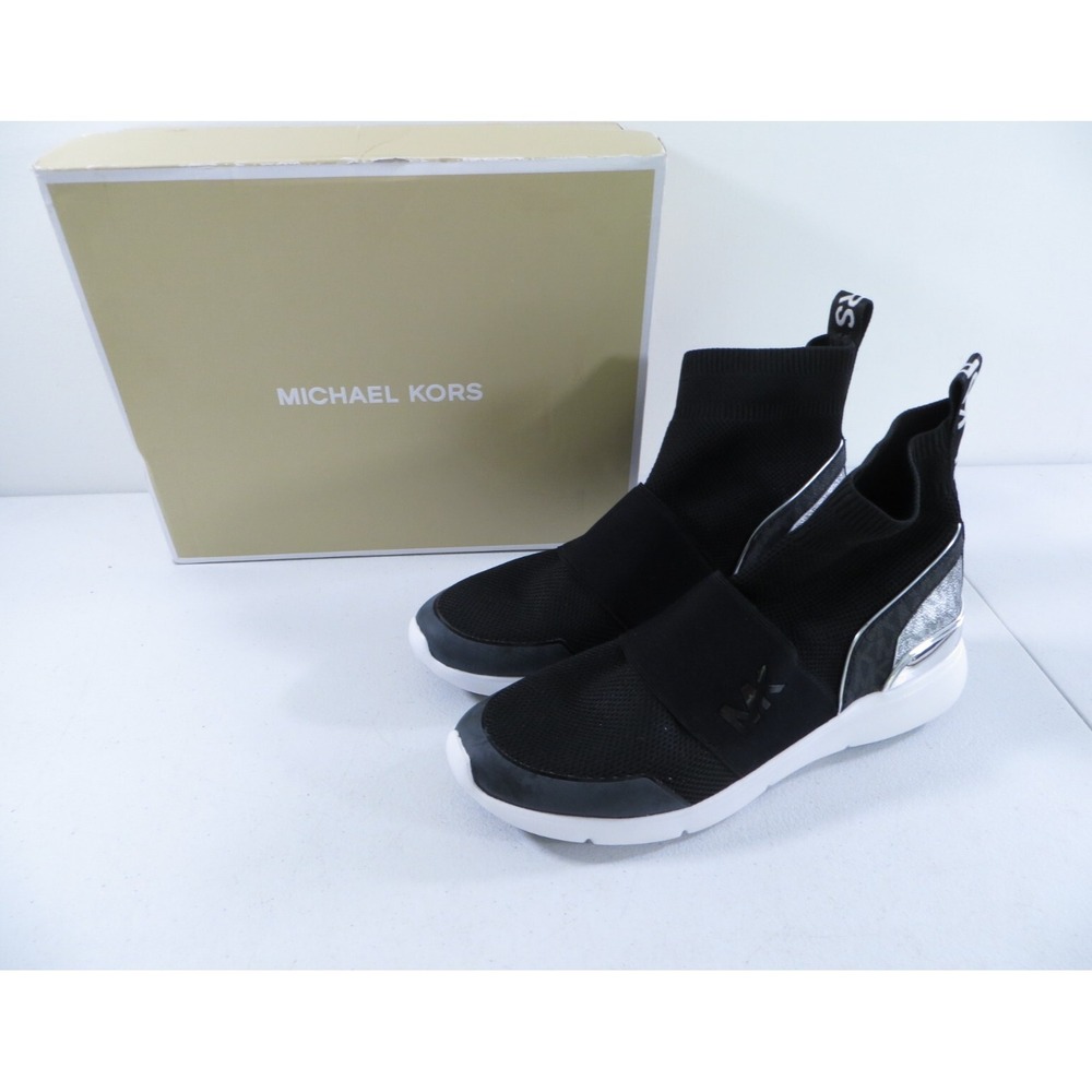 Michael Kors Sterling Bootie Women's Stretch Fabric Black Silver‎ Shoes Size 9.5